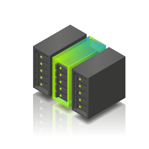 Image - A private rack full of servers housed between other server racks.