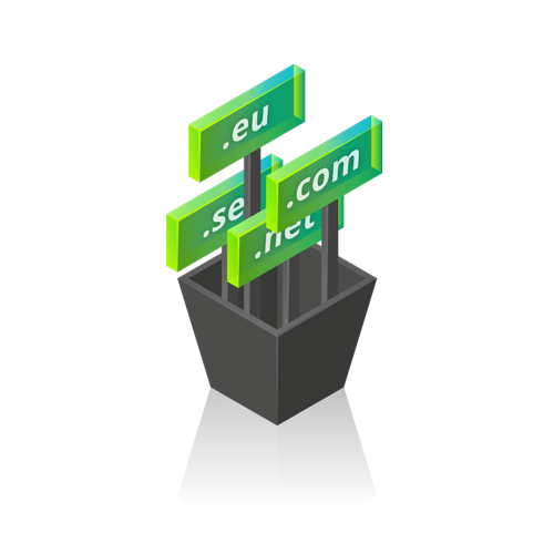 Image - A basket holding signs displaying domin names: .se, .eu, .com, and .net.