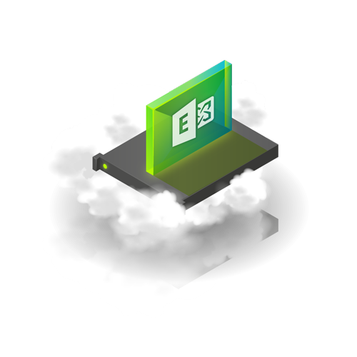 Image - An evelope with an Exchange logo on top of a server floating in clouds.