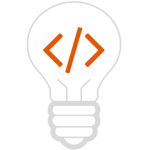Image - A lightbulb with code brackets for filament.