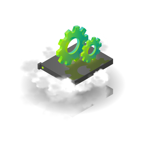 Image - Two gears on top of a server floating in clouds.