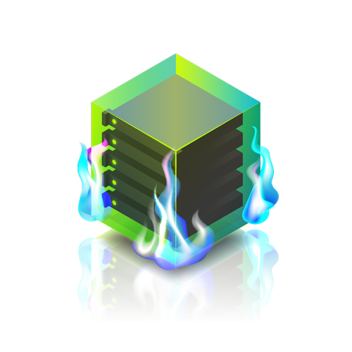 Image - Server racks surrounded by a virtual firewall engulfed in flames.
