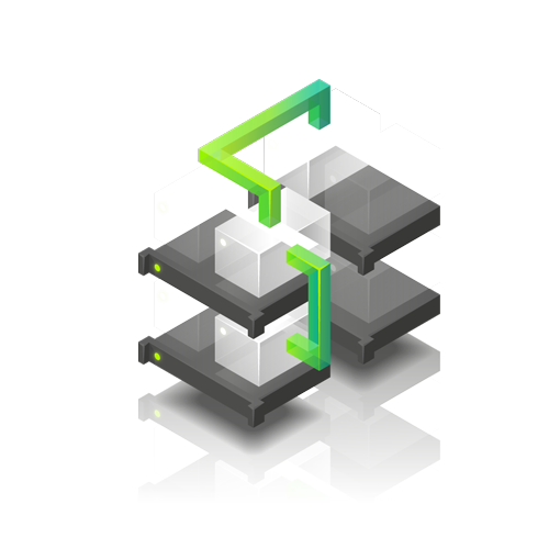Image - Four virtual servers connected to each other via a virtual network.