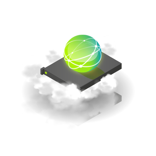 Image - A networked globe on top of a server floating in clouds.